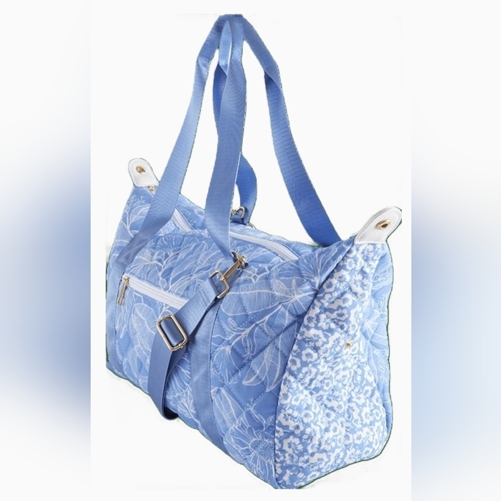 SUMMER & ROSE Wildflower Duffel Bag Blue & White 16×6.5×11